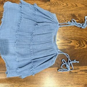 Michael Stars Blue Sleeveless Smocked Blouse